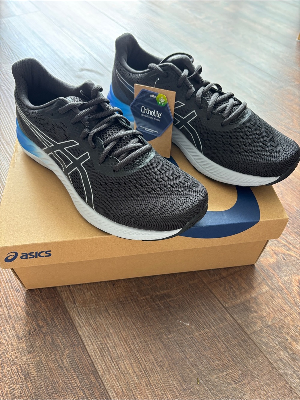Asics Black Running Shoes with Blue Heel Accent